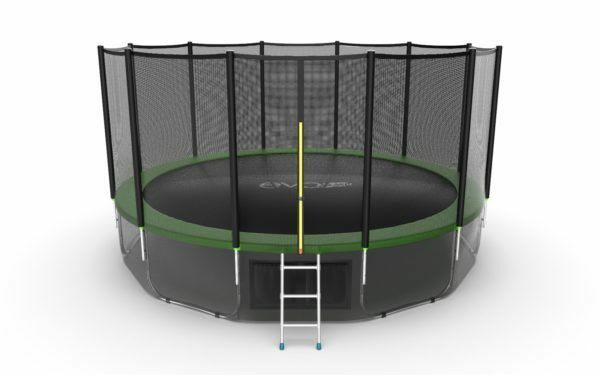 Фото 1 - EVO JUMP External 16ft (Green) + Lower net. Батут с внешней сеткой и лестницей, диаметр 16ft (зеленый/синий) + нижняя сеть.